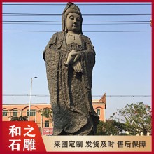 大型石雕三面四面观音像 寺庙景区青石螺发佛头摆件 寺庙金刚护法雕塑