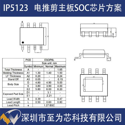 英集芯IP5123集成锂电池充电的极简BOM电推剪SOC解决方案芯片图2